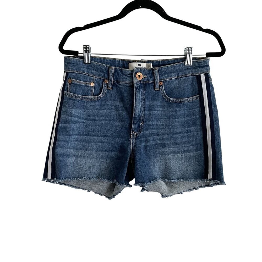 Vineyard Vines Women 28 Blue Denim Jamie Striped Grosgrain Cutoff Jean Shorts